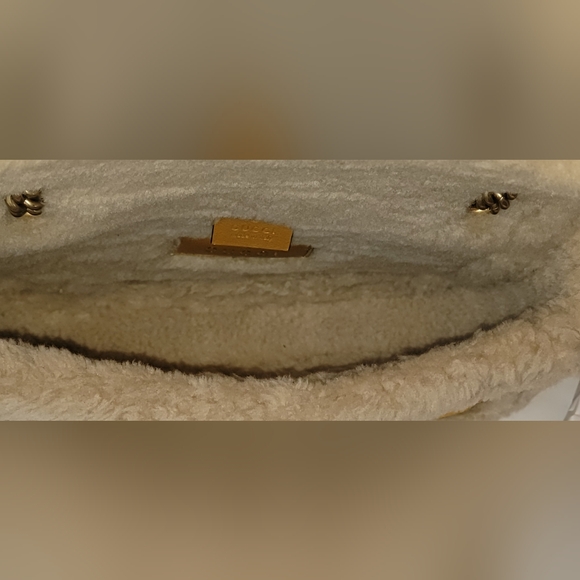 NWT $3600 GUCCI MARMONT TAN SUEDE SHEARLING LAMBSWOOL MEDIUM FLAP SHOULDER BAG - Picture 8 of 14